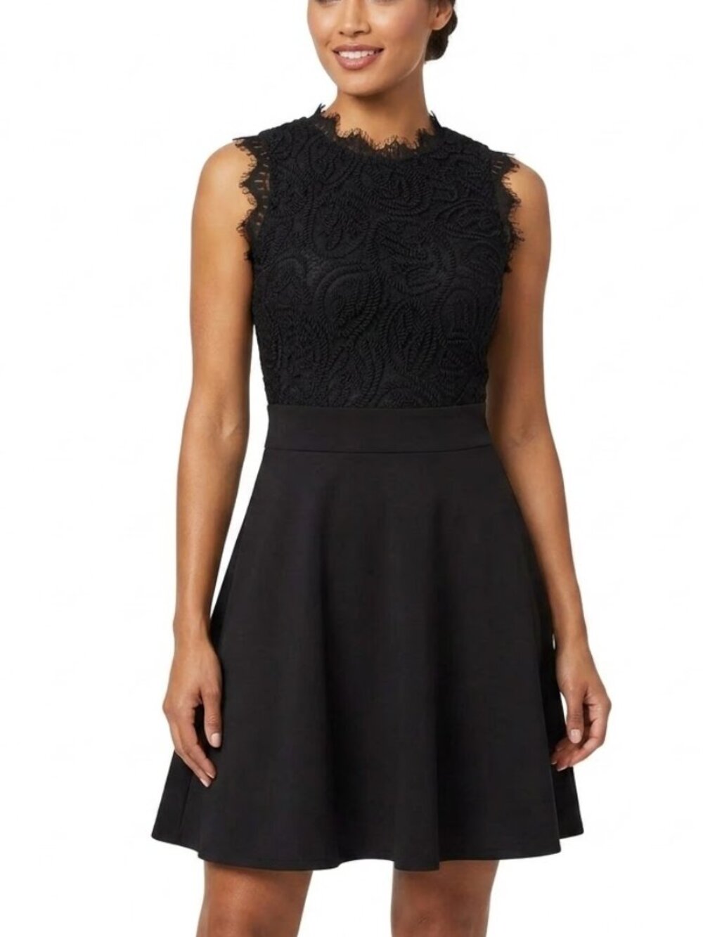 Lady Style Gothic Noir Lace Bodice Fit & Flare Skater Dress M